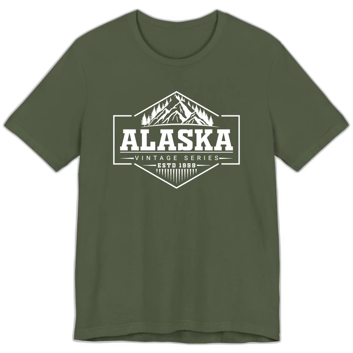 Alaska Vintage Series Mountain Badge Premium T-Shirt in Military Green
