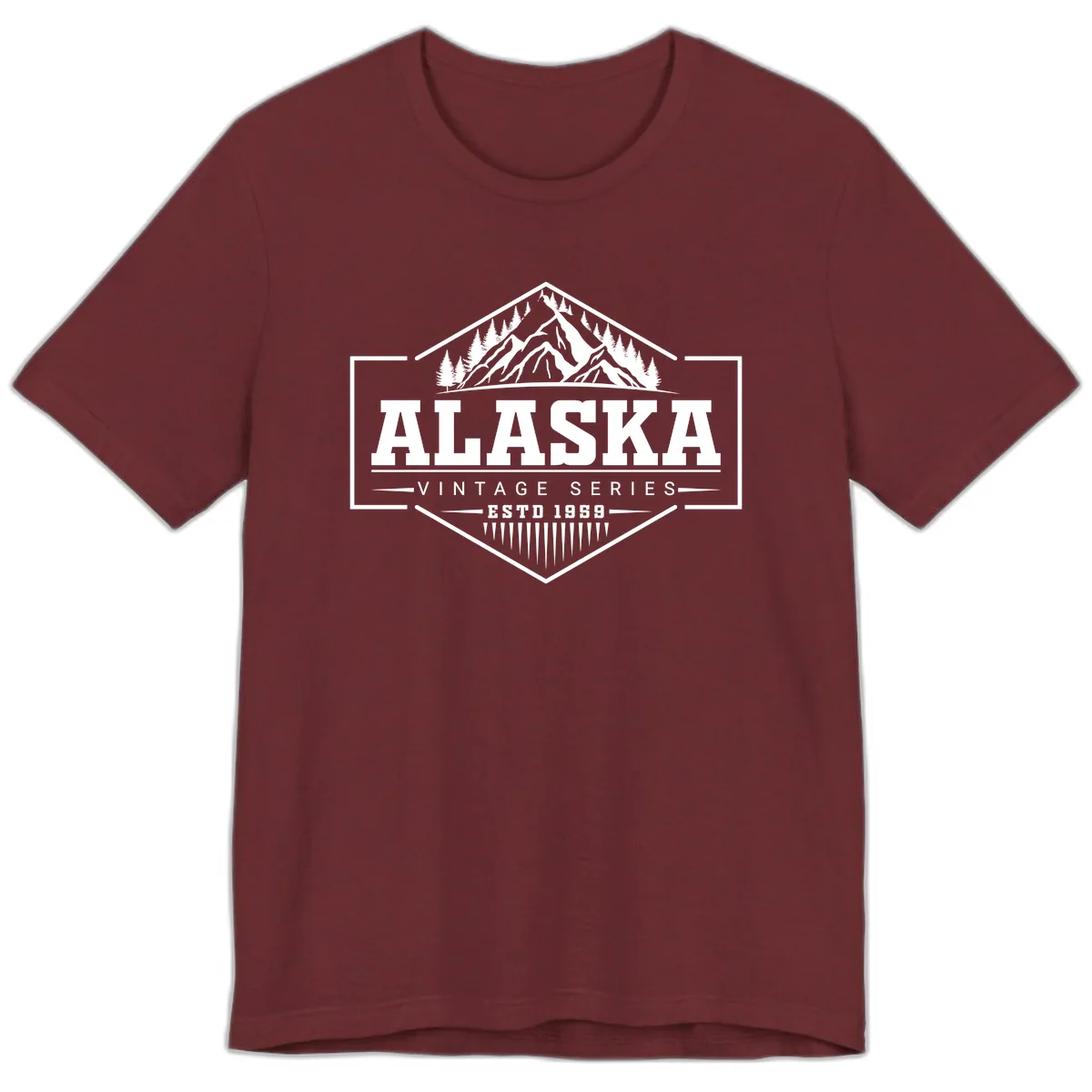 Alaska Vintage Series Mountain Badge Premium T-Shirt in Heather Cardinal