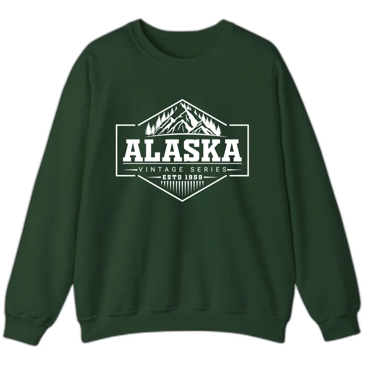 Alaska Vintage Series Mountain Badge Sweatshirt in Forest Green