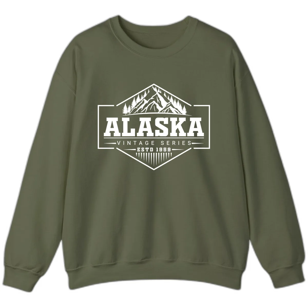 Alaska Vintage Series Mountain Badge Sweatshirt in Military Green
