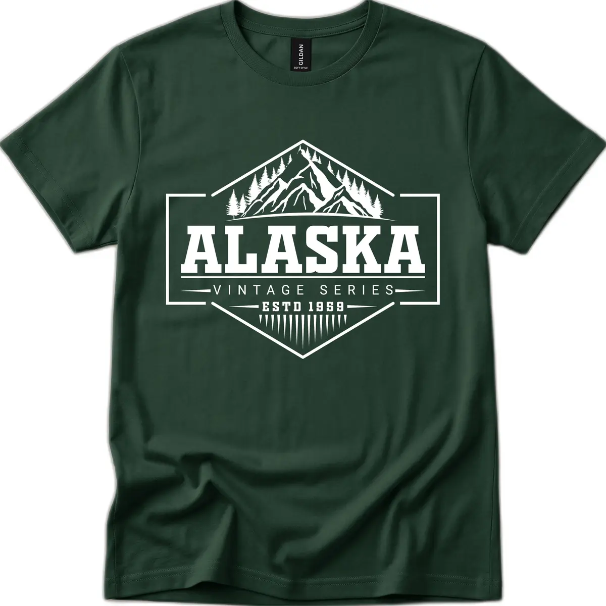 Alaska Vintage Series Mountain Badge T-Shirt in Forest Green