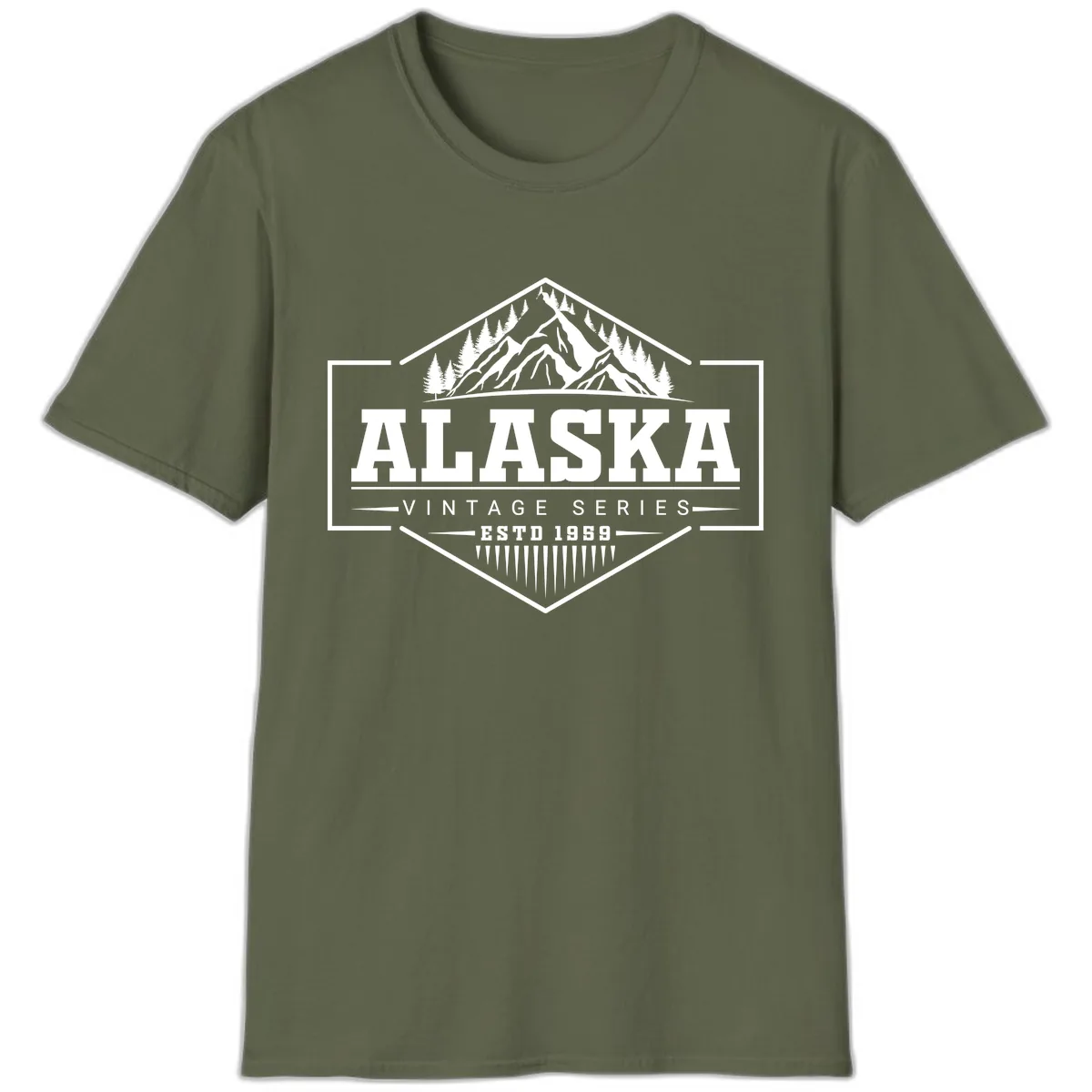 Alaska Vintage Series Mountain Badge T-Shirt in Military Green