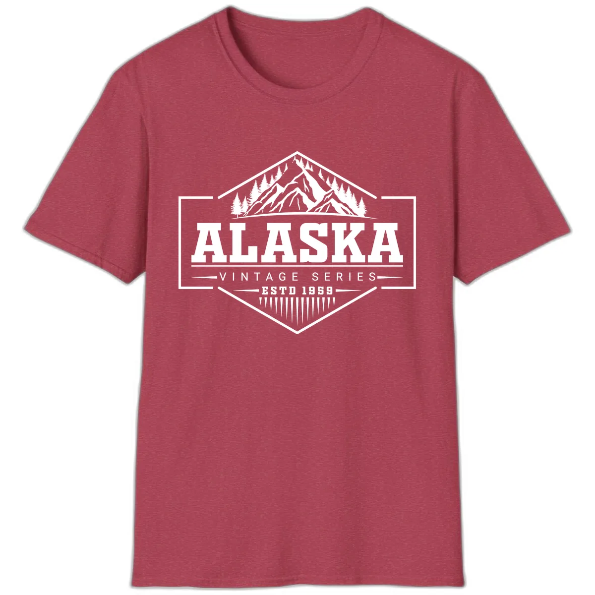 Alaska Vintage Series Mountain Badge T-Shirt in Heather Cardinal
