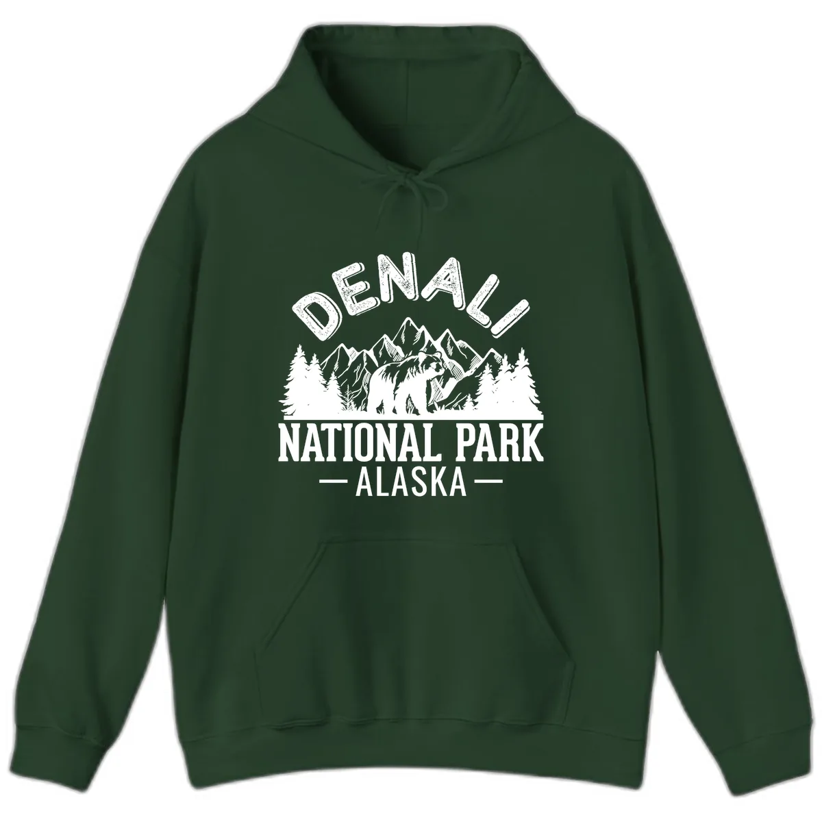 Denali National Park Alaska Hoodie in Forest Green