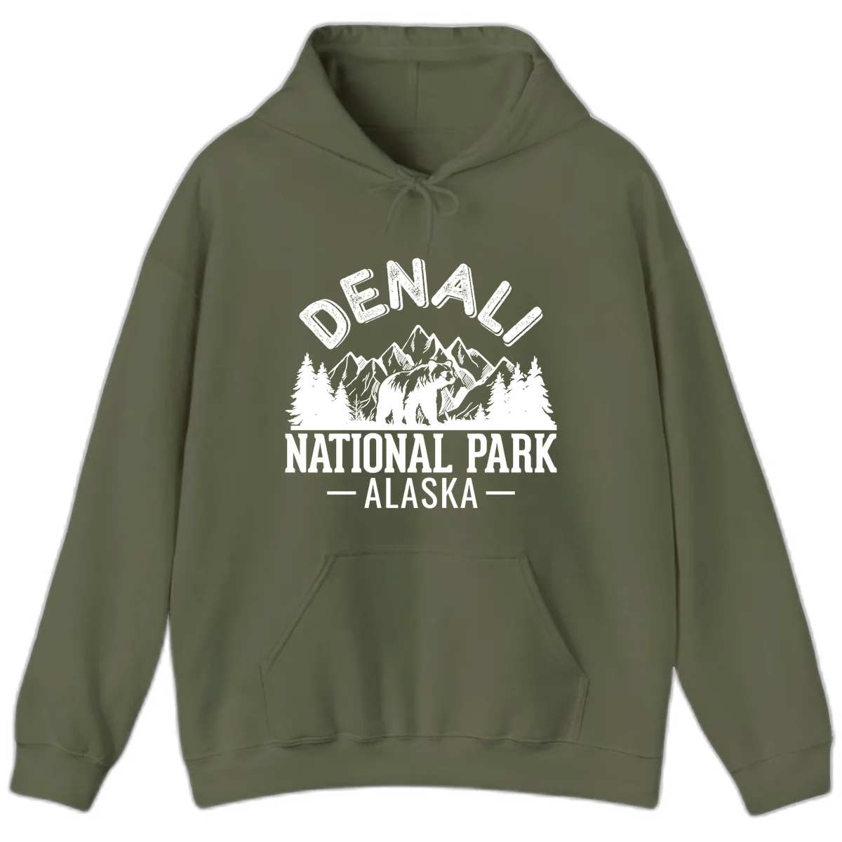 Denali National Park Alaska Hoodie in Military Green