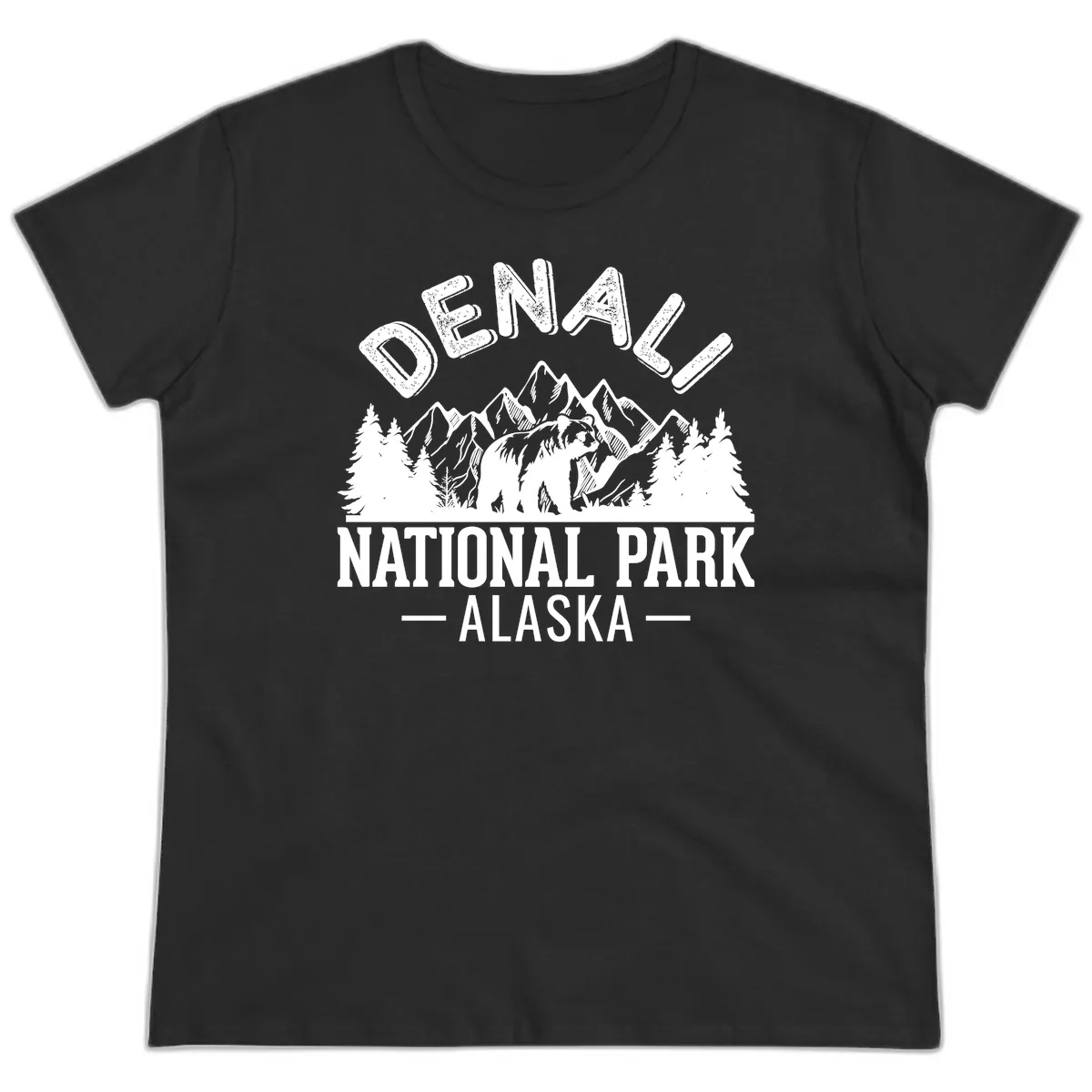 Denali National Park Alaska Ladies Tee in Black