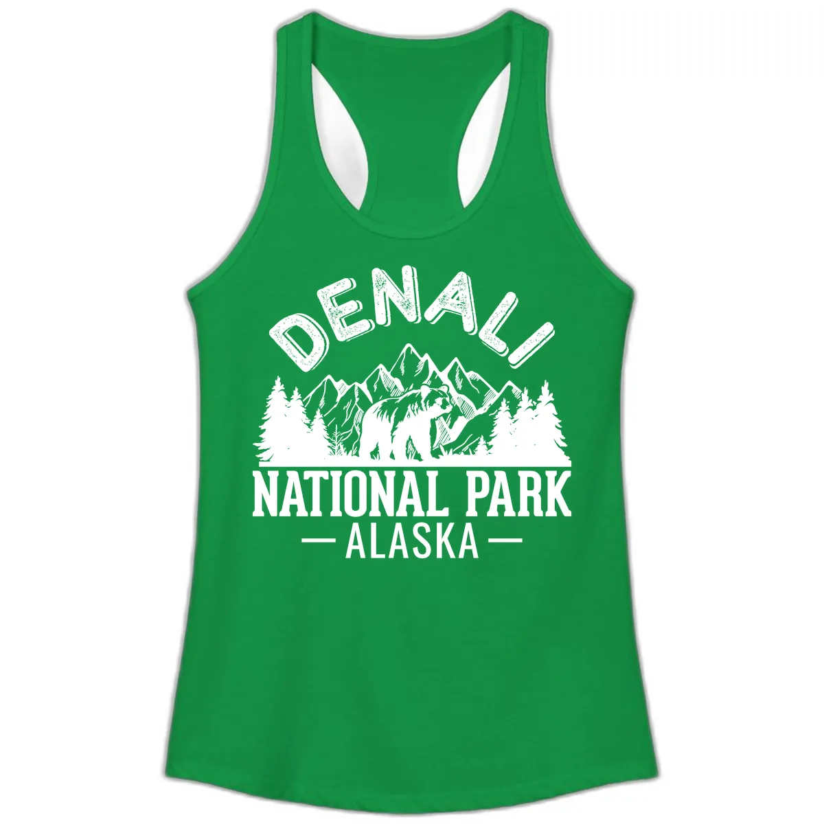 Denali National Park Alaska Ladies Tank in Solid Kelly Green