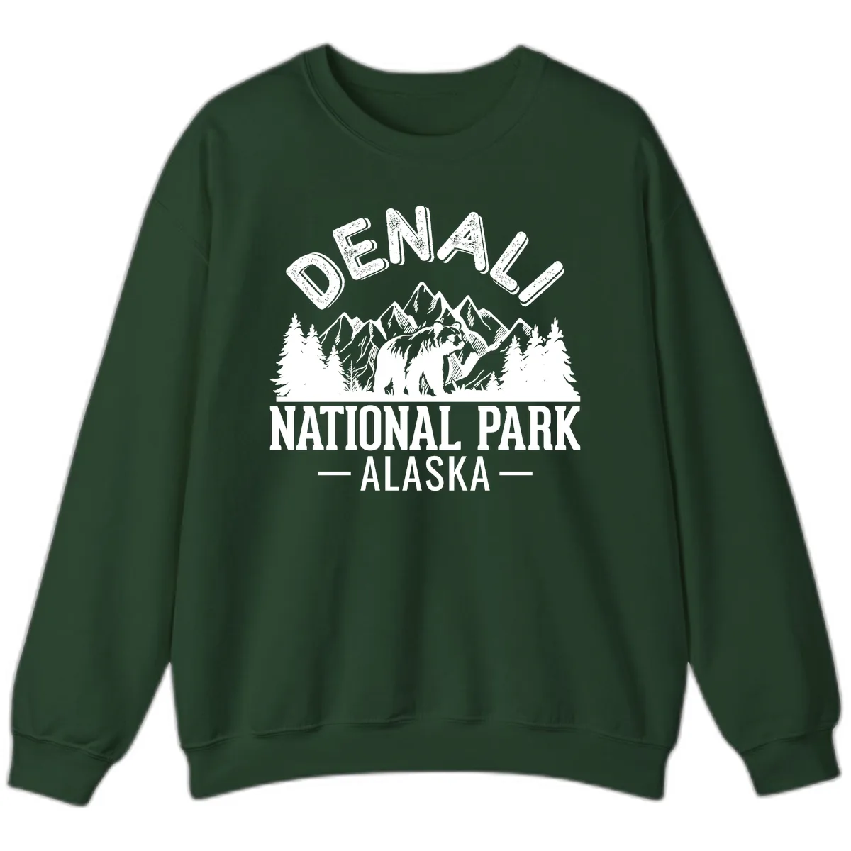 Denali National Park Alaska Sweatshirt in Forest Green
