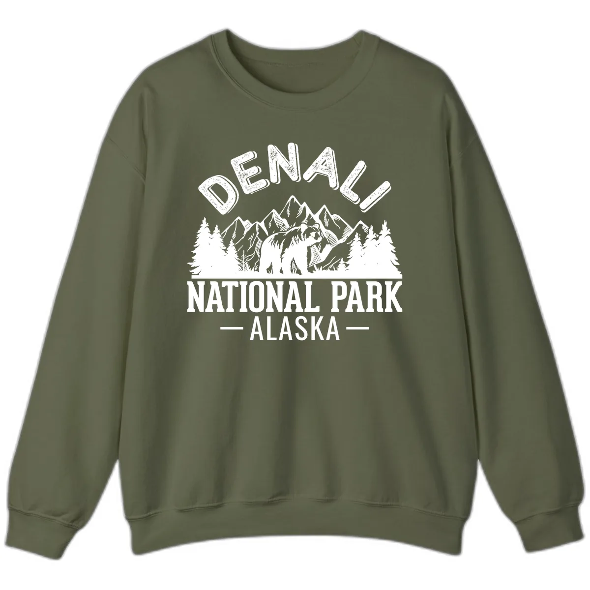 Denali National Park Alaska Sweatshirt in Military Green