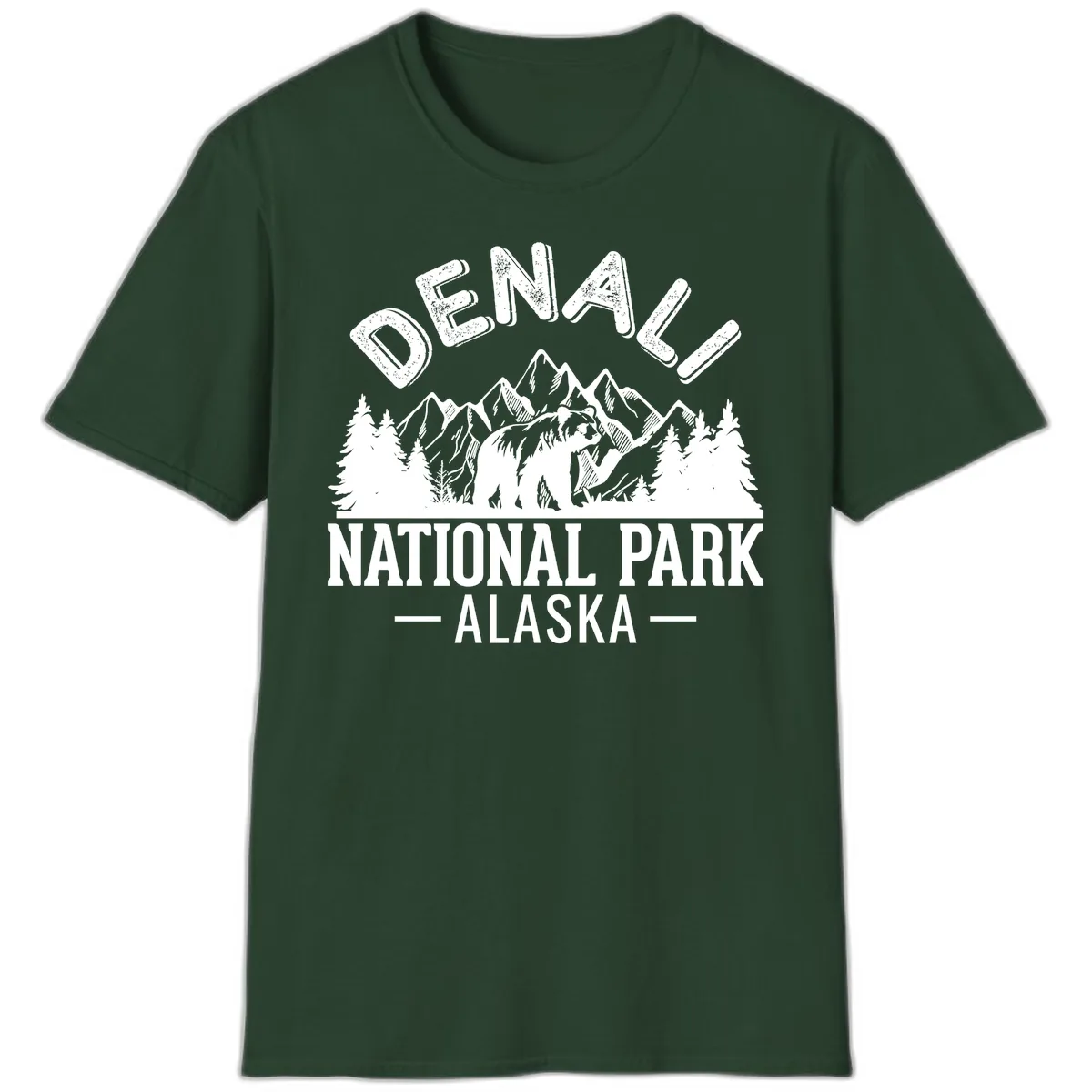 Denali National Park Alaska T-Shirt in Forest Green