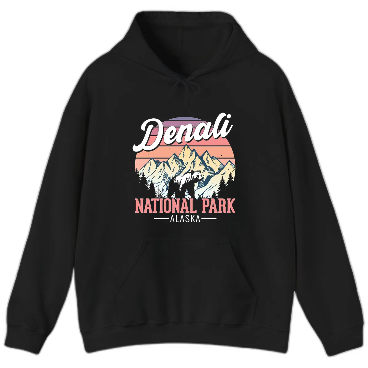 Denali National Park Alaska Bear Hoodie in Black