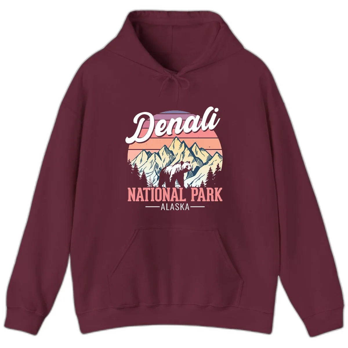 Denali National Park Alaska Bear Hoodie in Maroon