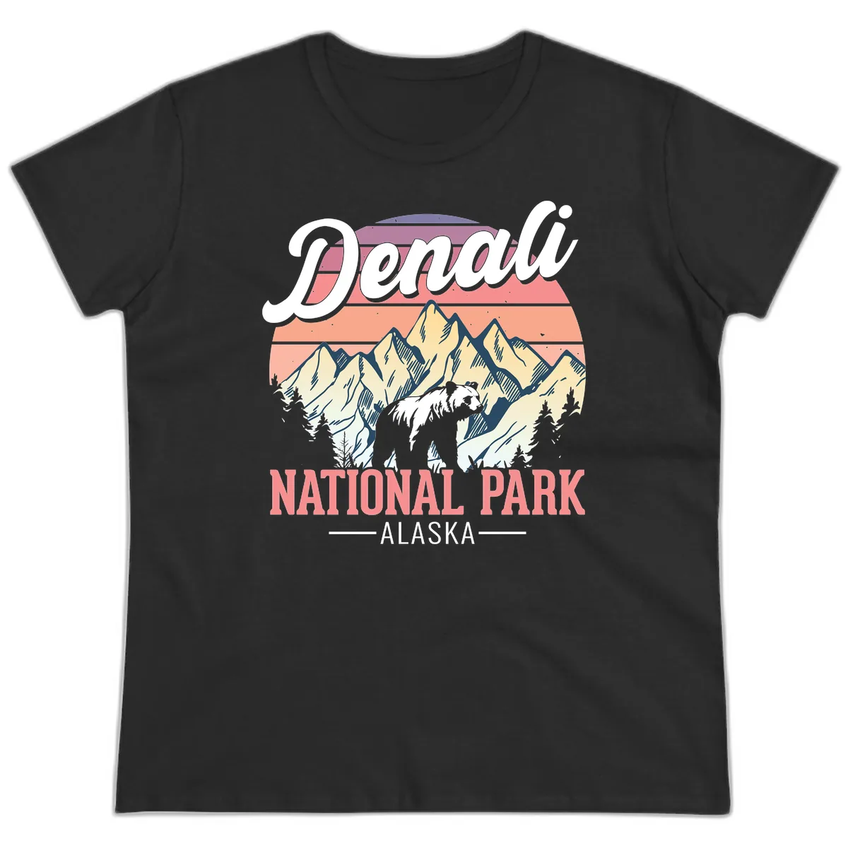 Denali National Park Alaska Bear Ladies Tee in Black