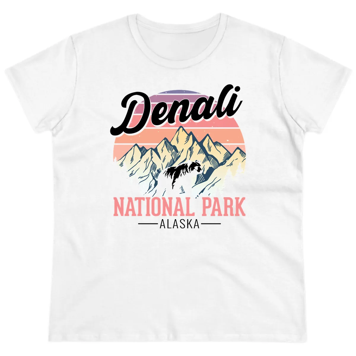 Denali National Park Alaska Bear Ladies Tee in White