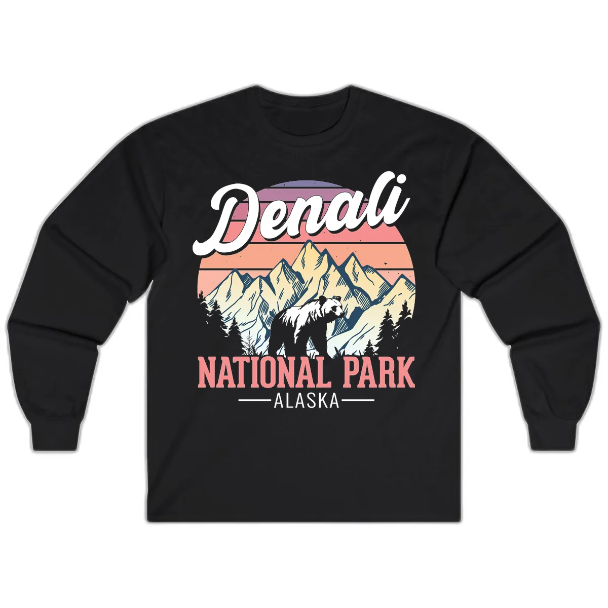 Denali National Park Alaska Bear Long Sleeve in Black
