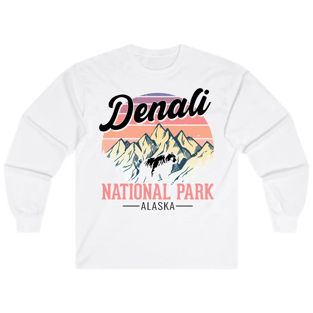 Denali National Park Alaska Bear Long Sleeve in White