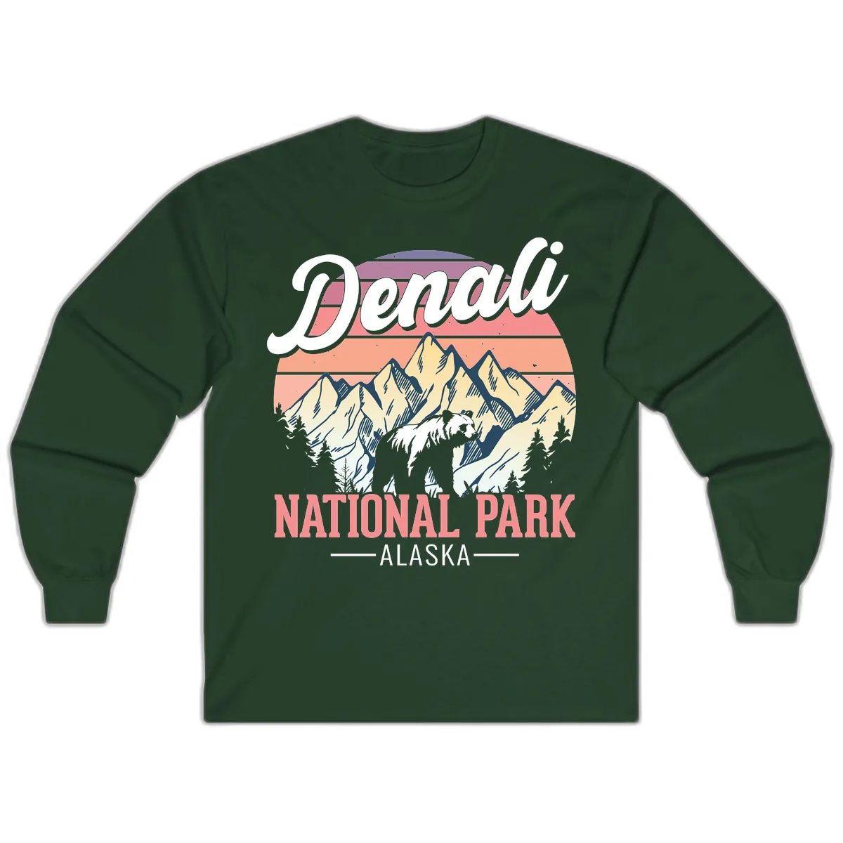 Denali National Park Alaska Bear Long Sleeve in Forest Green