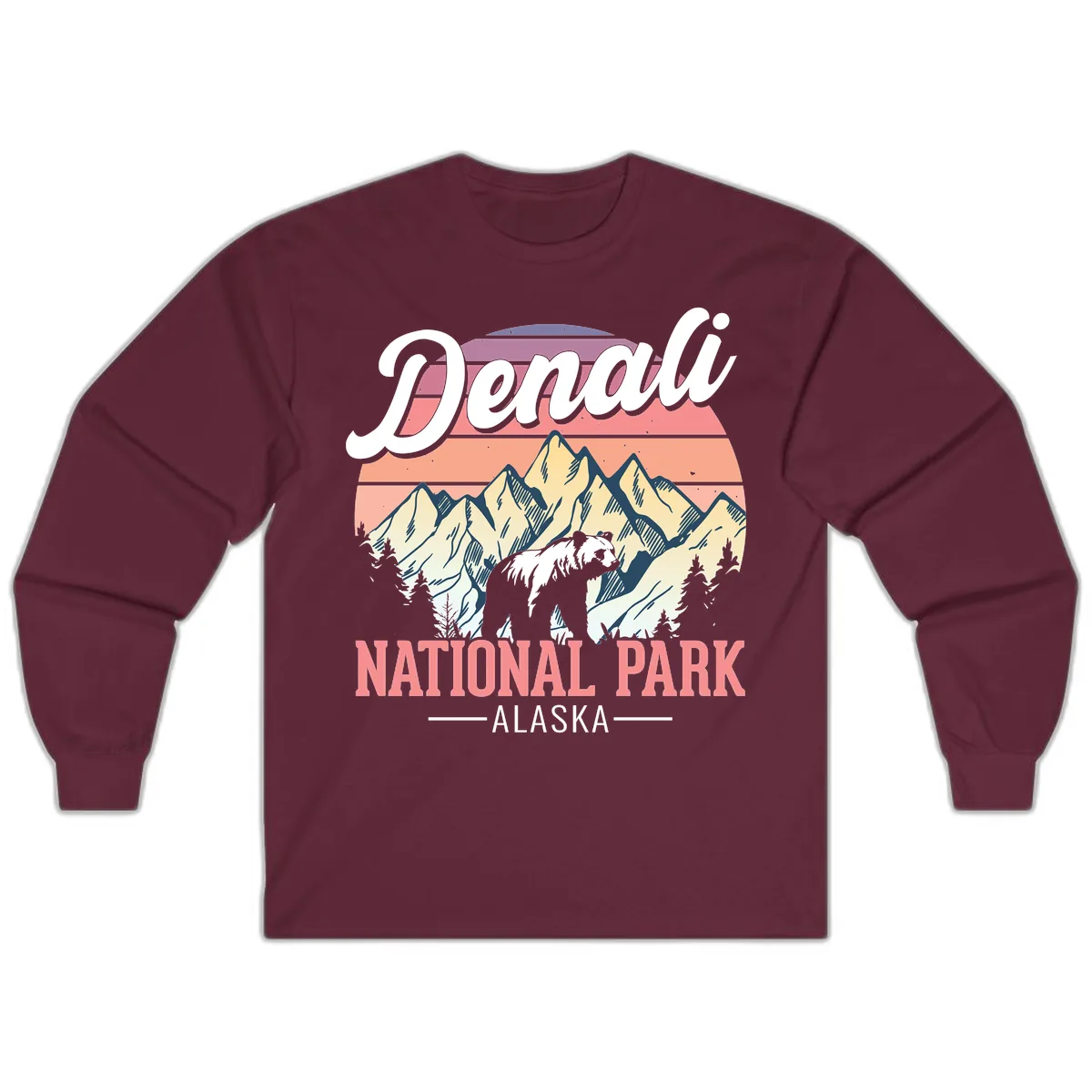 Denali National Park Alaska Bear Long Sleeve in Maroon