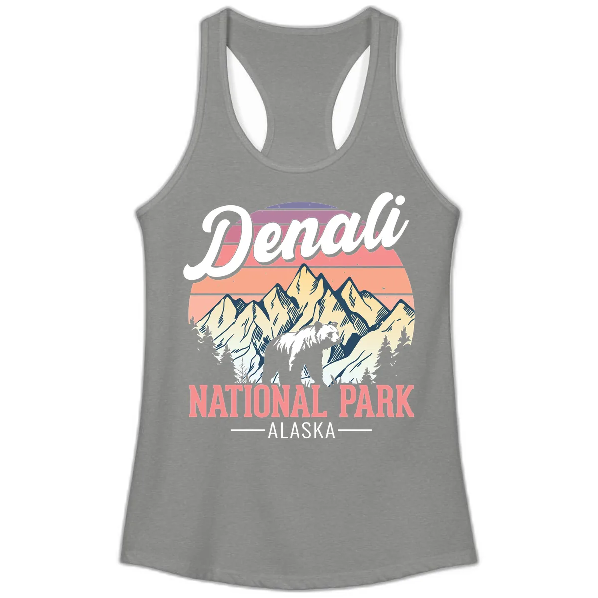 Denali National Park Alaska Bear Ladies Tank in Heather Grey