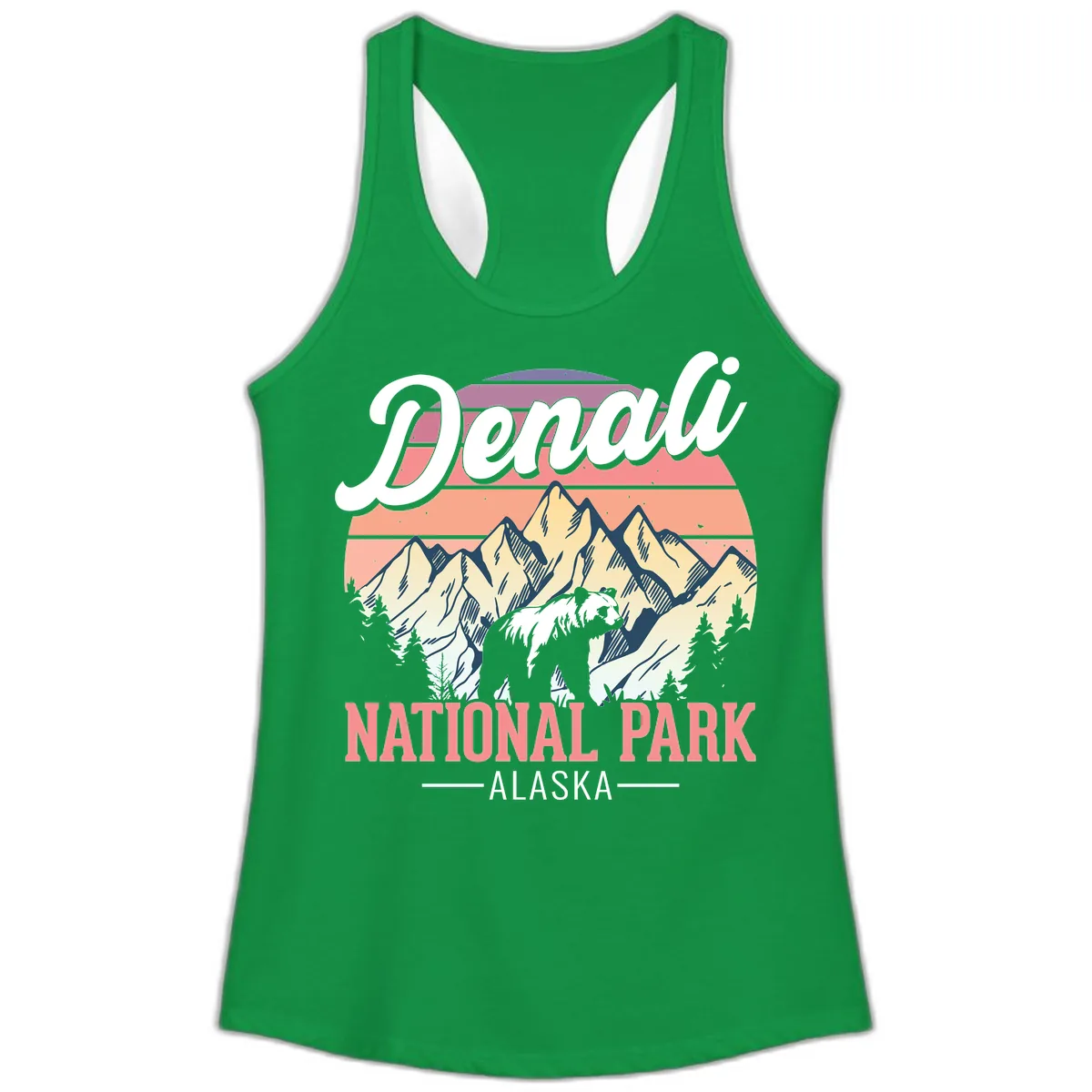 Denali National Park Alaska Bear Ladies Tank in Solid Kelly Green