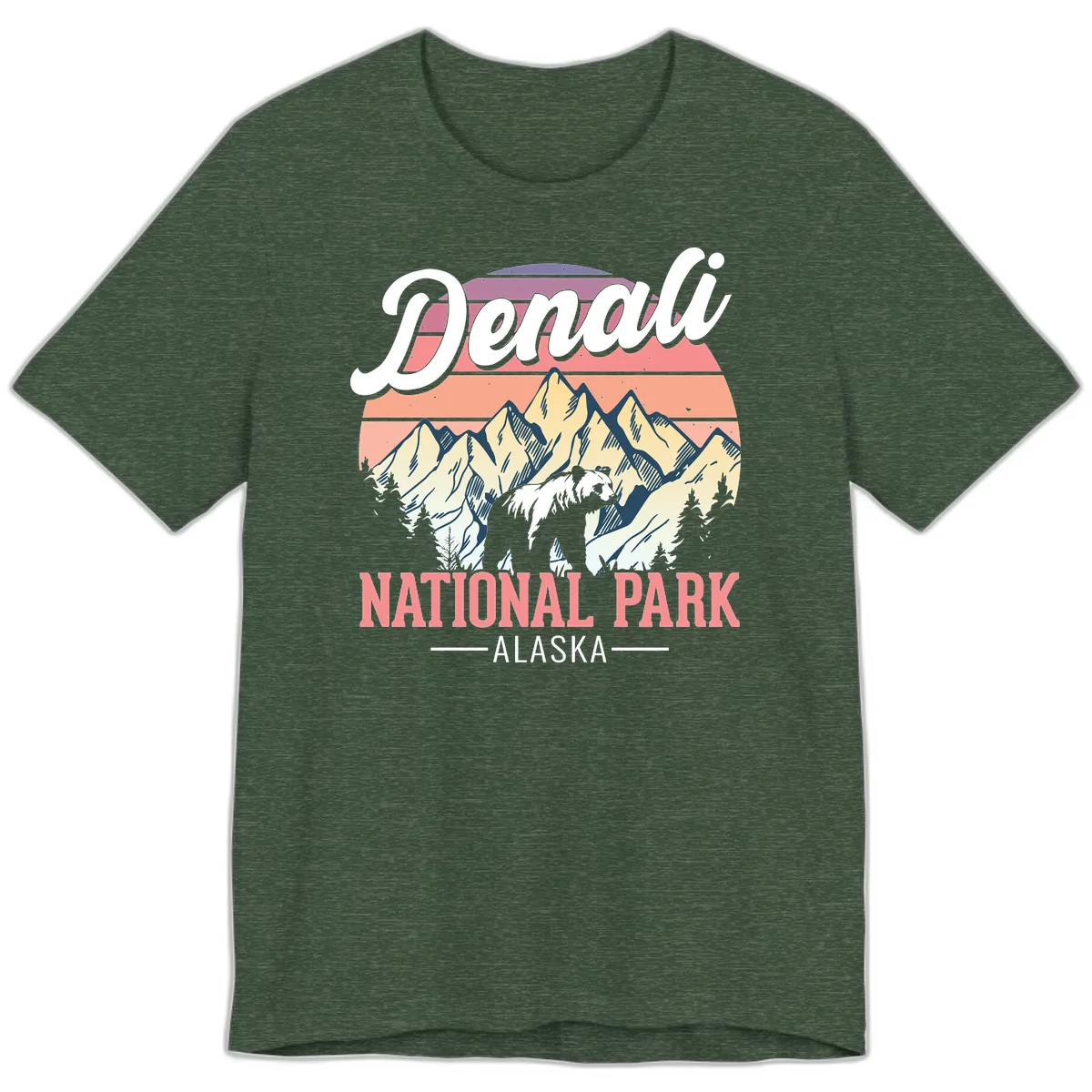 Denali National Park Alaska Bear Premium T-Shirt in Heather Forest