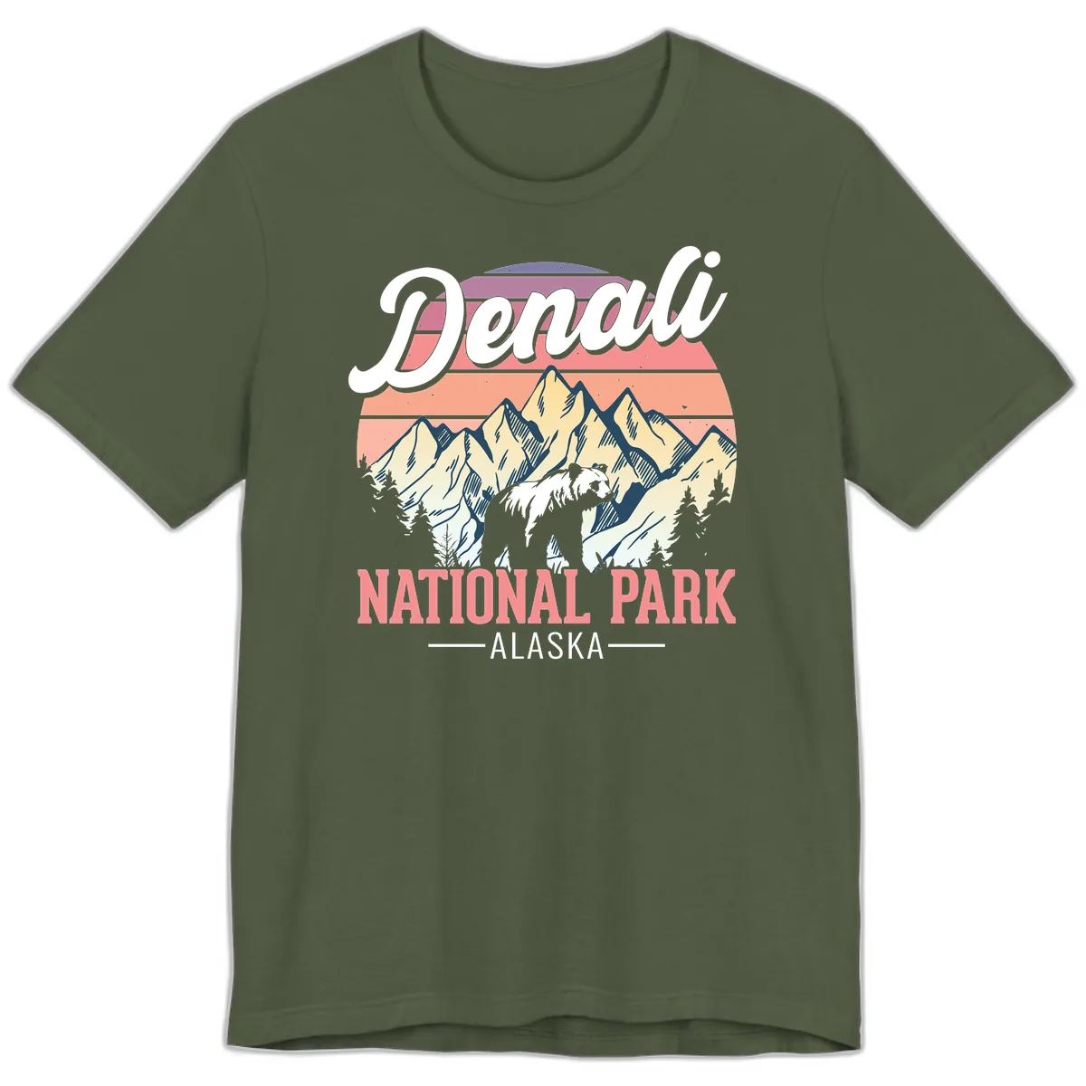 Denali National Park Alaska Bear Premium T-Shirt in Military Green