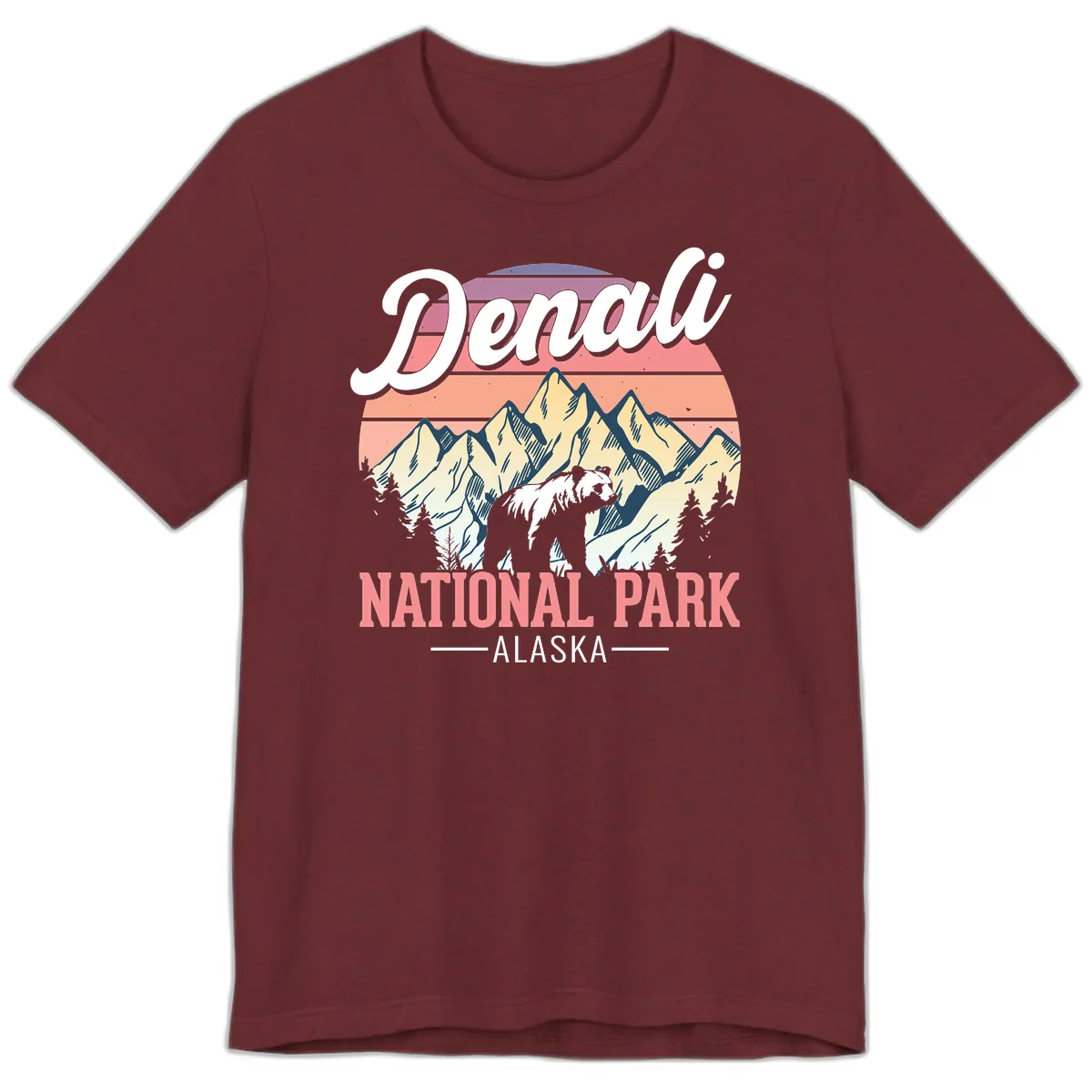 Denali National Park Alaska Bear Premium T-Shirt in Heather Cardinal