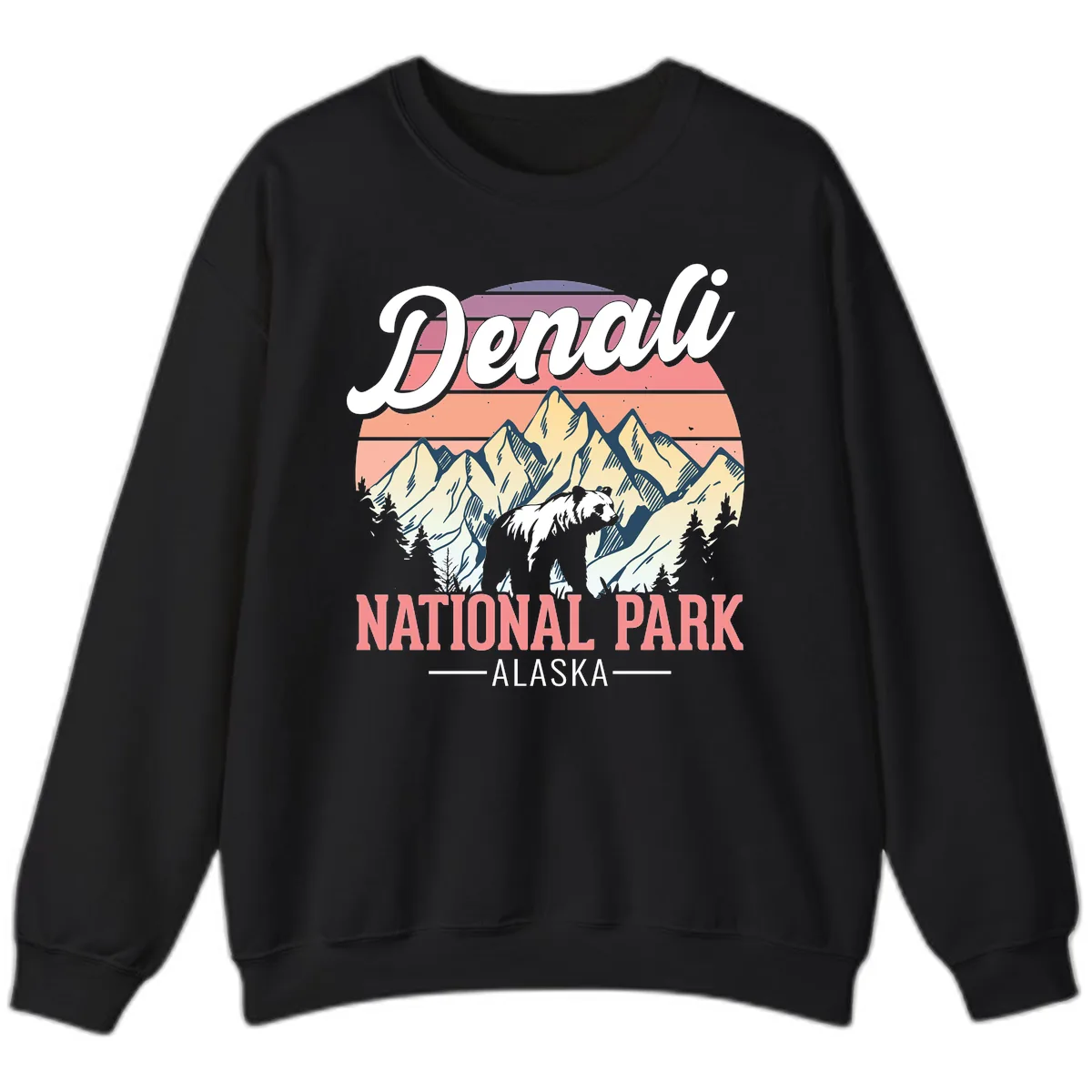 Denali National Park Alaska Bear Sweatshirt in Black