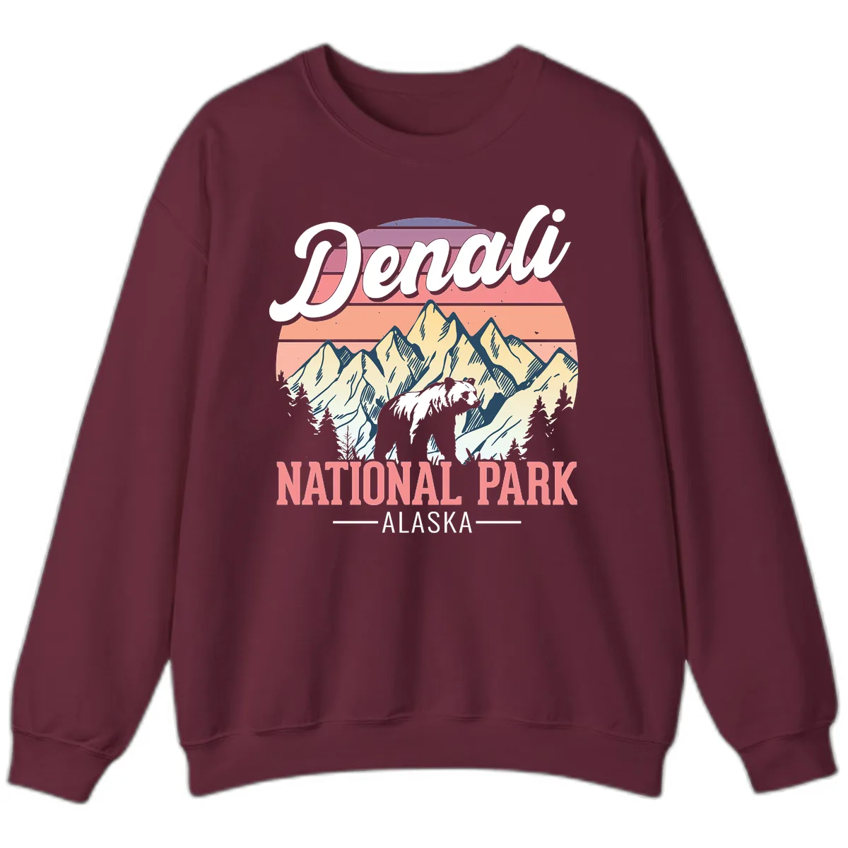 Denali National Park Alaska Bear Sweatshirt in Maroon