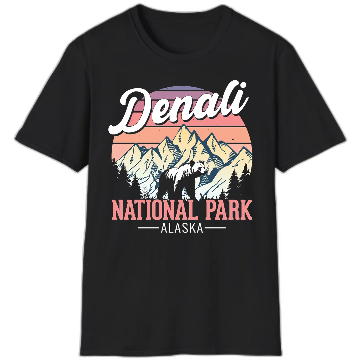 Denali National Park Alaska Bear T-Shirt in Black