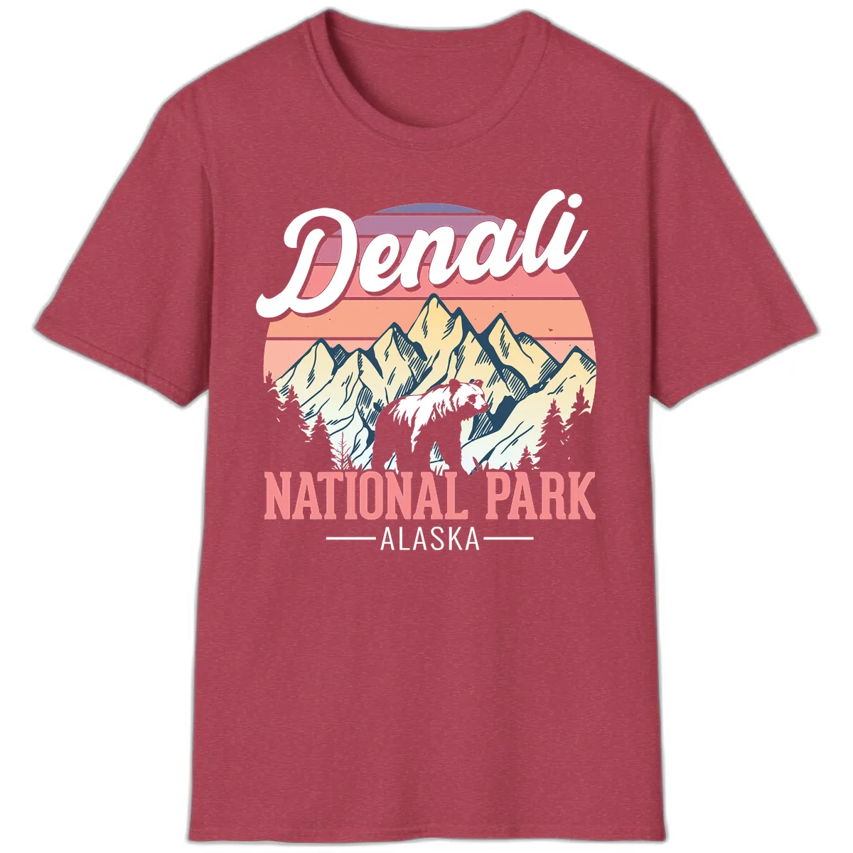 Denali National Park Alaska Bear T-Shirt in Heather Cardinal