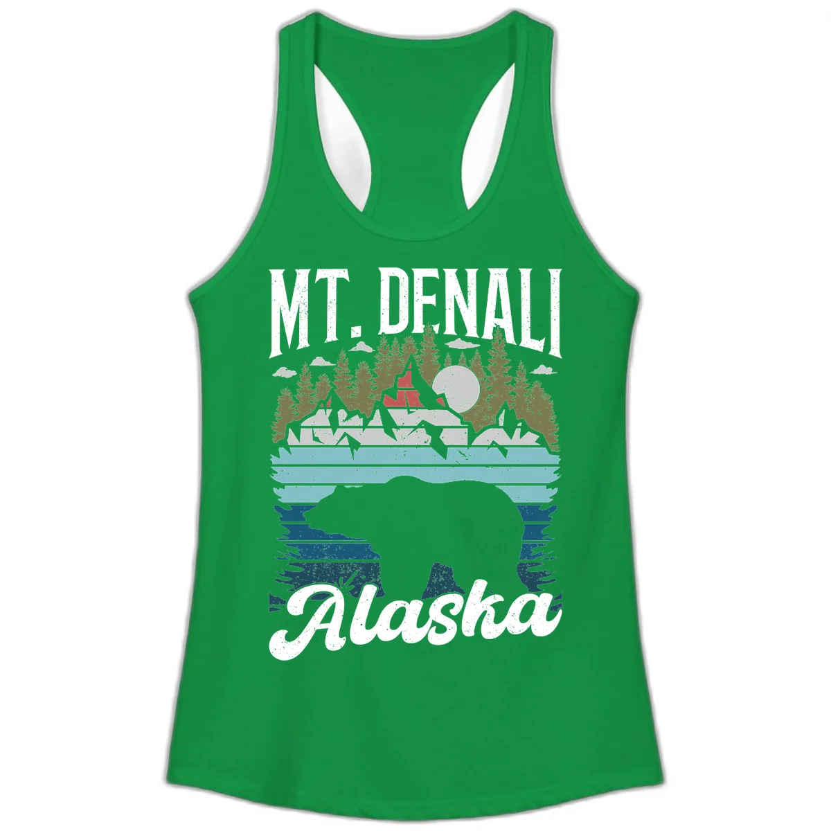 Mt. Denali Alaskan Wilderness Ladies Tank in Solid Kelly Green