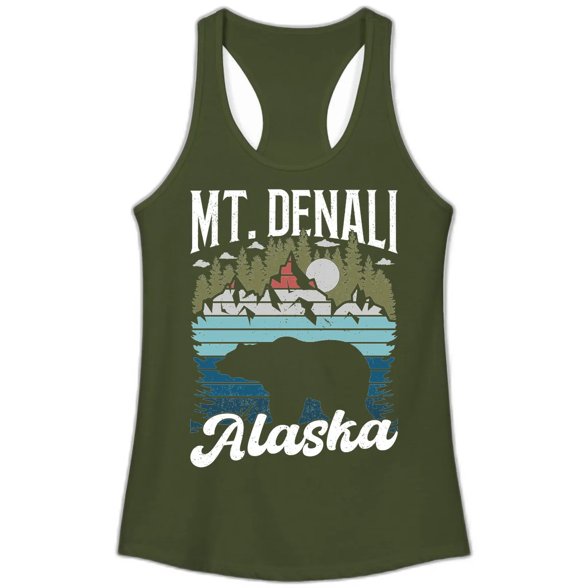 Mt. Denali Alaskan Wilderness Ladies Tank in Solid Military Green