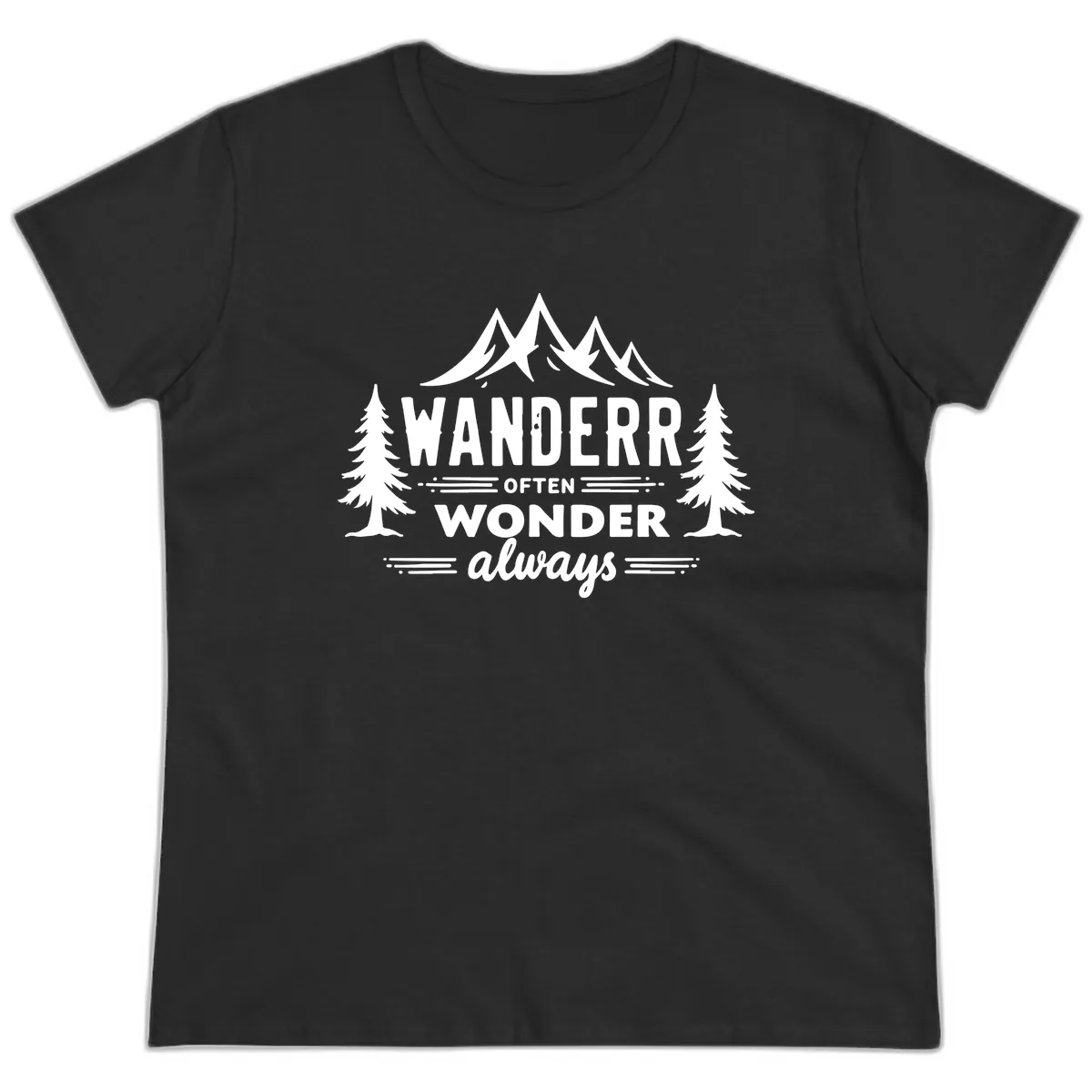 Wander Often Wonder Always Ladies Tee in Black
