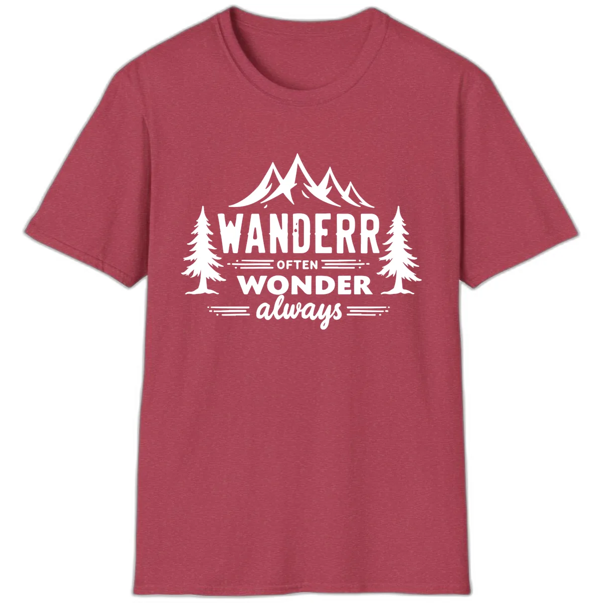 Wander Often Wonder Always T-Shirt in Heather Cardinal