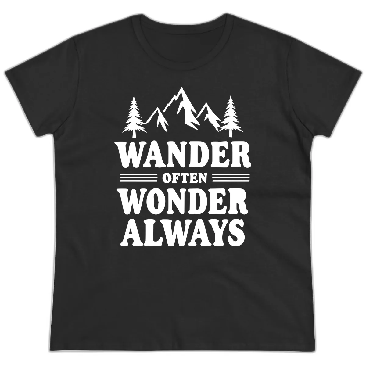 Wander Often Wonder Always Ladies Tee in Black
