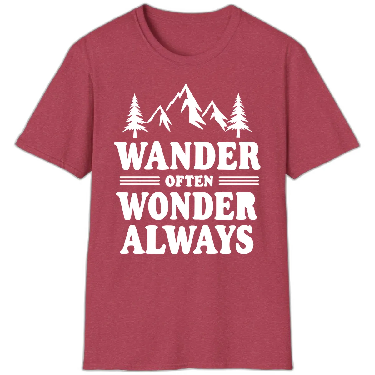 Wander Often Wonder Always T-Shirt in Heather Cardinal