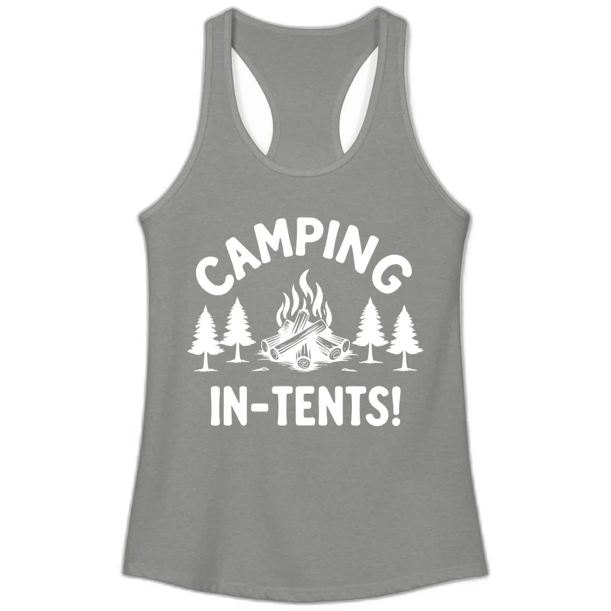 Camping In Tents Ladies Tank in Heather Grey