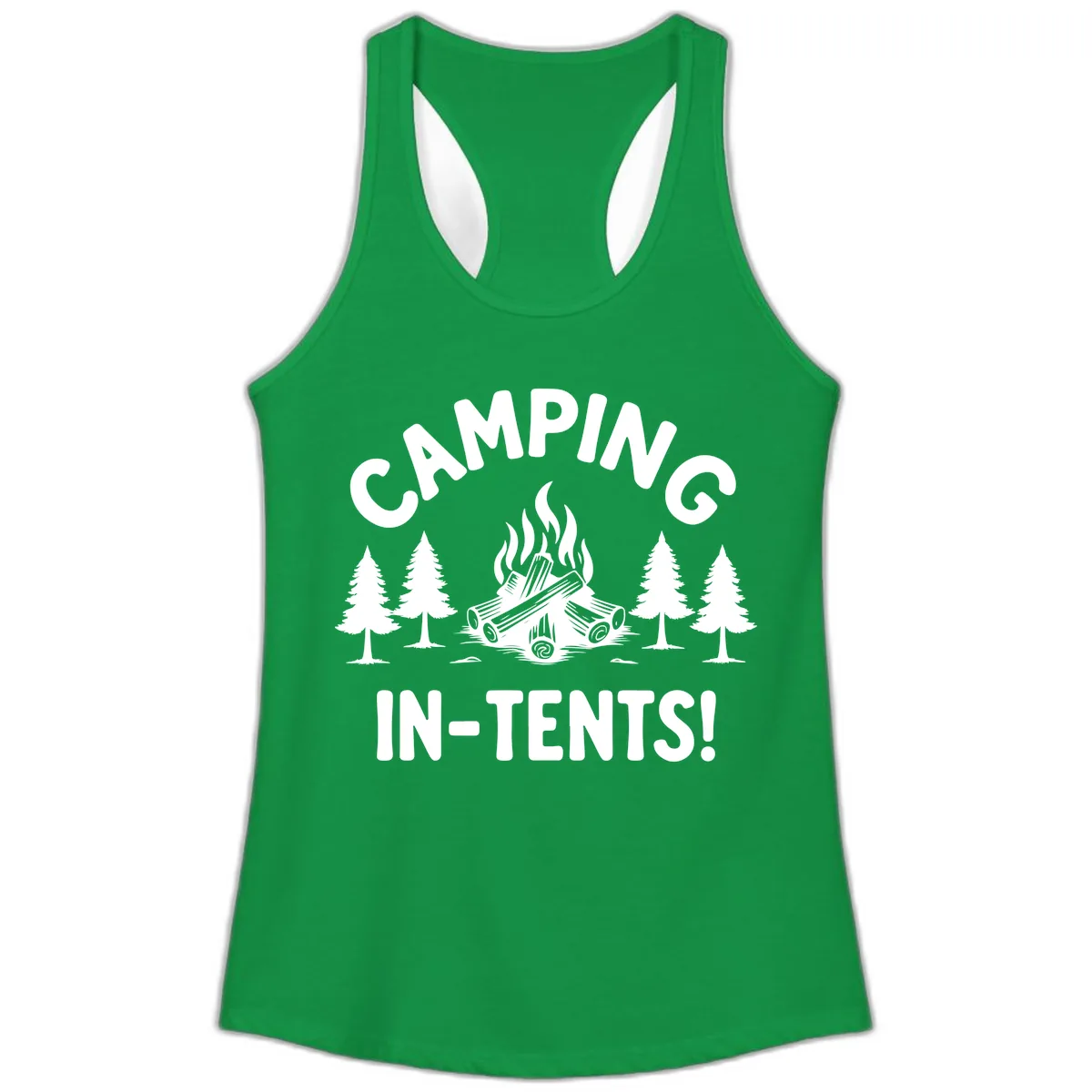 Camping In Tents Ladies Tank in Solid Kelly Green