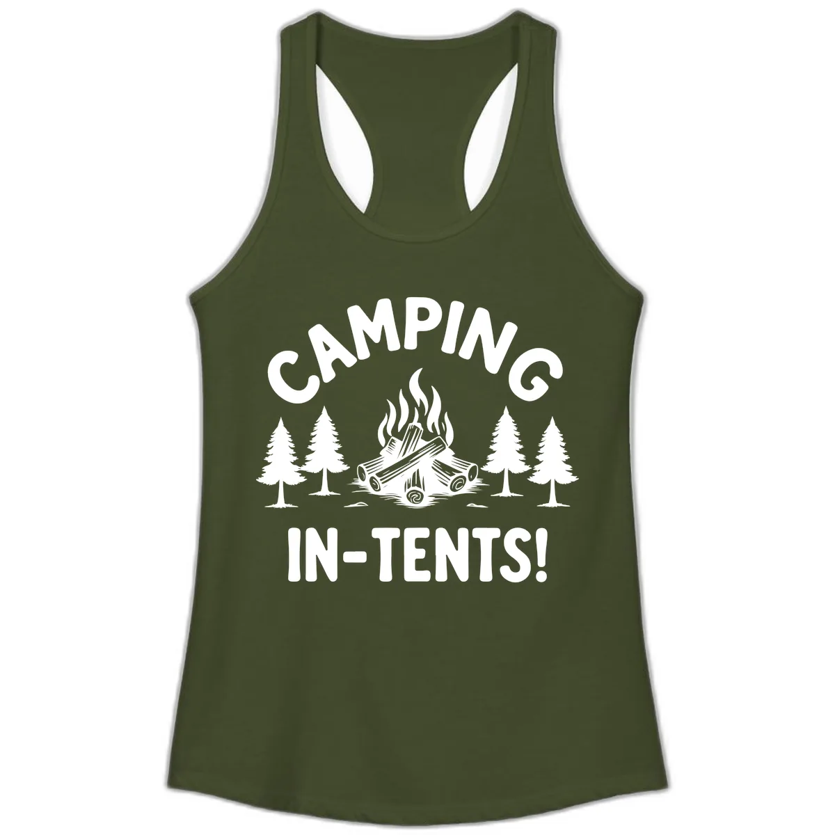 Camping In Tents Ladies Tank in Solid Military Green