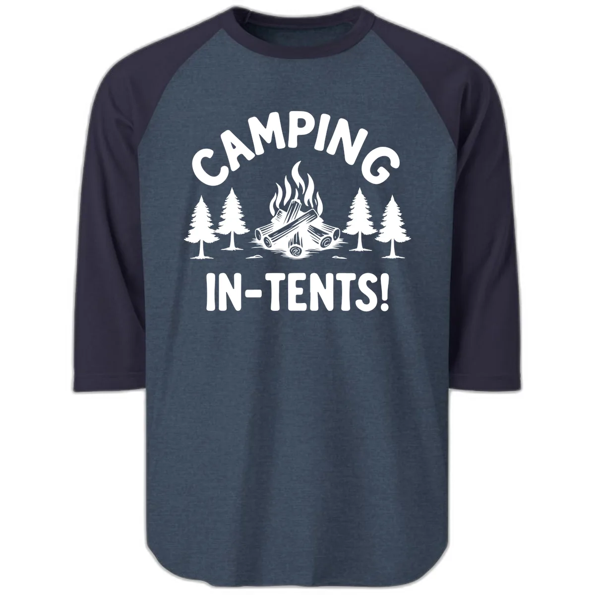 Camping In Tents Raglan 3/4 in Heather Denim Navy