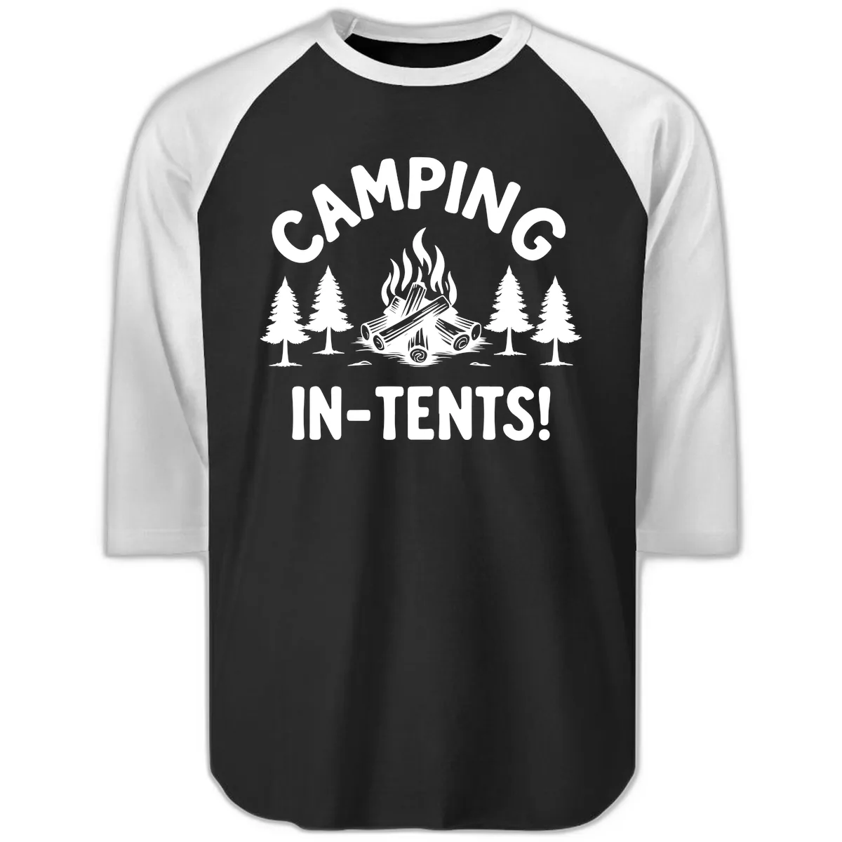 Camping In Tents Raglan 3/4 in Black White