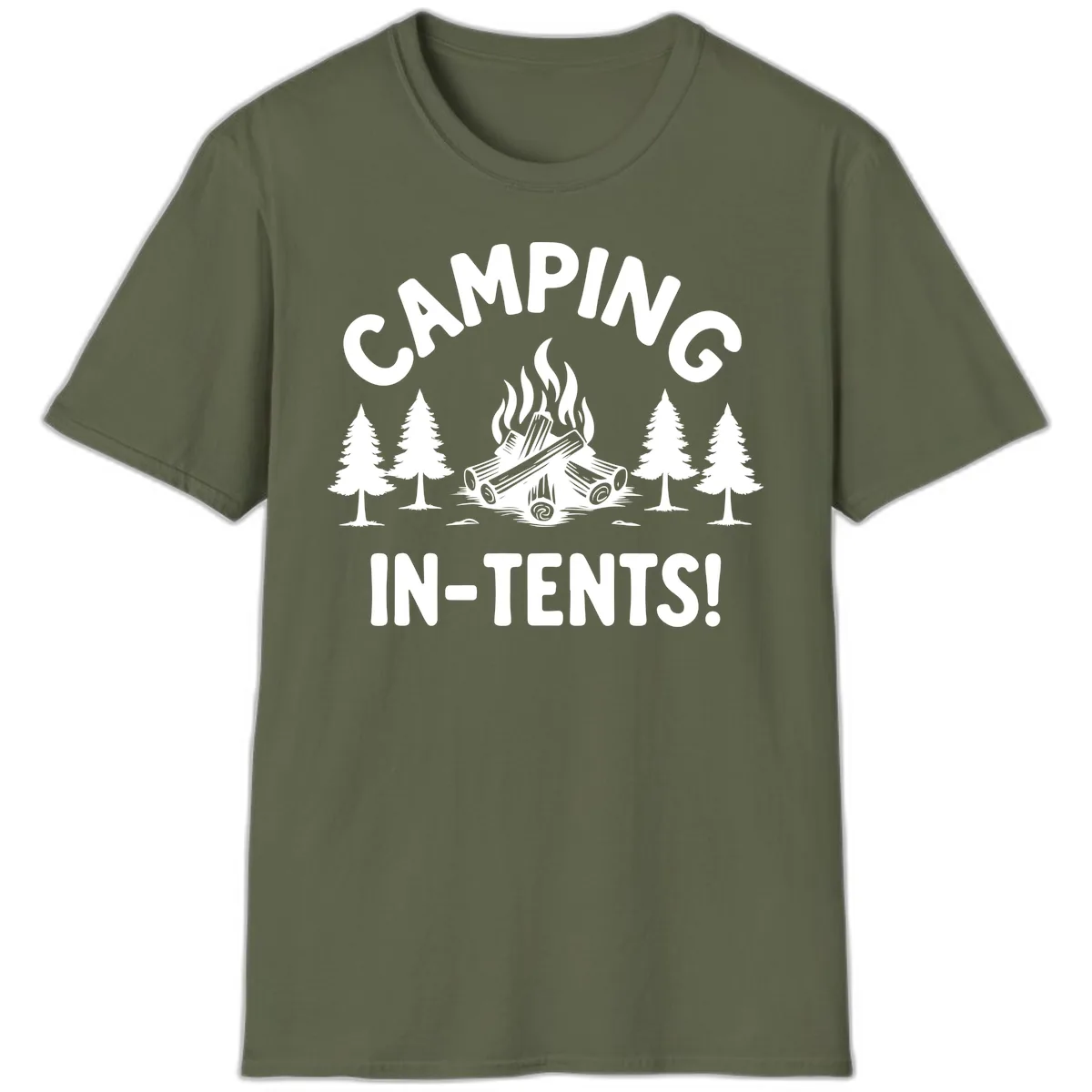 Camping In Tents T-Shirt in Military Green