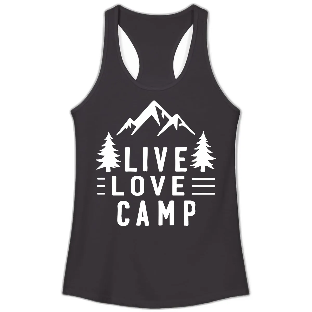 Live Love Camp Mountain Wilderness Ladies Tank in Black