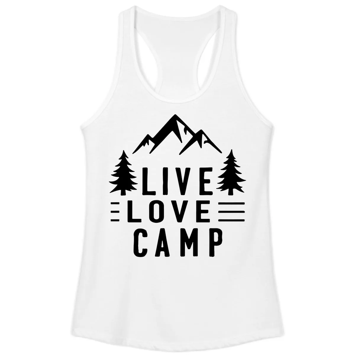 Live Love Camp Mountain Wilderness Ladies Tank in White
