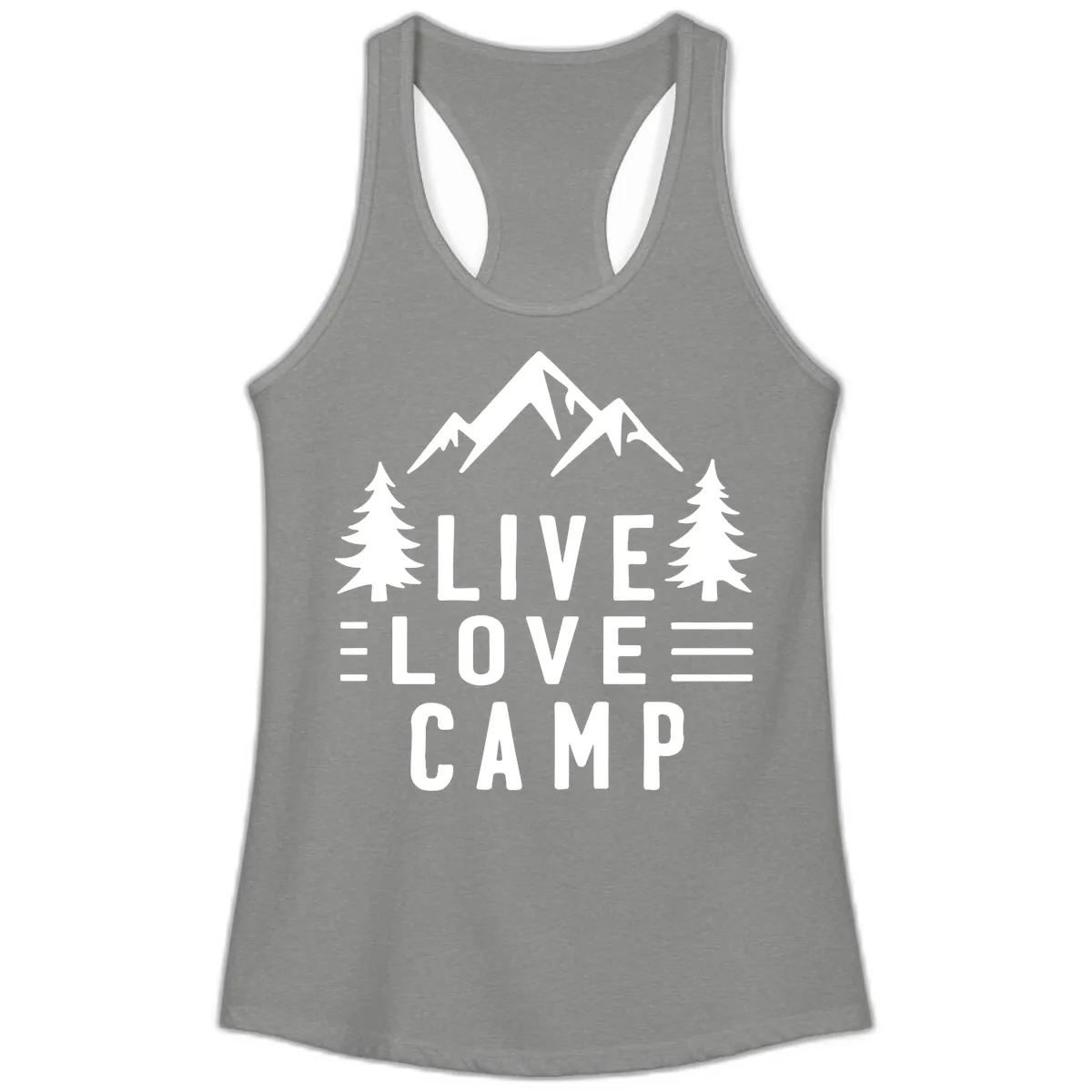 Live Love Camp Mountain Wilderness Ladies Tank in Heather Grey