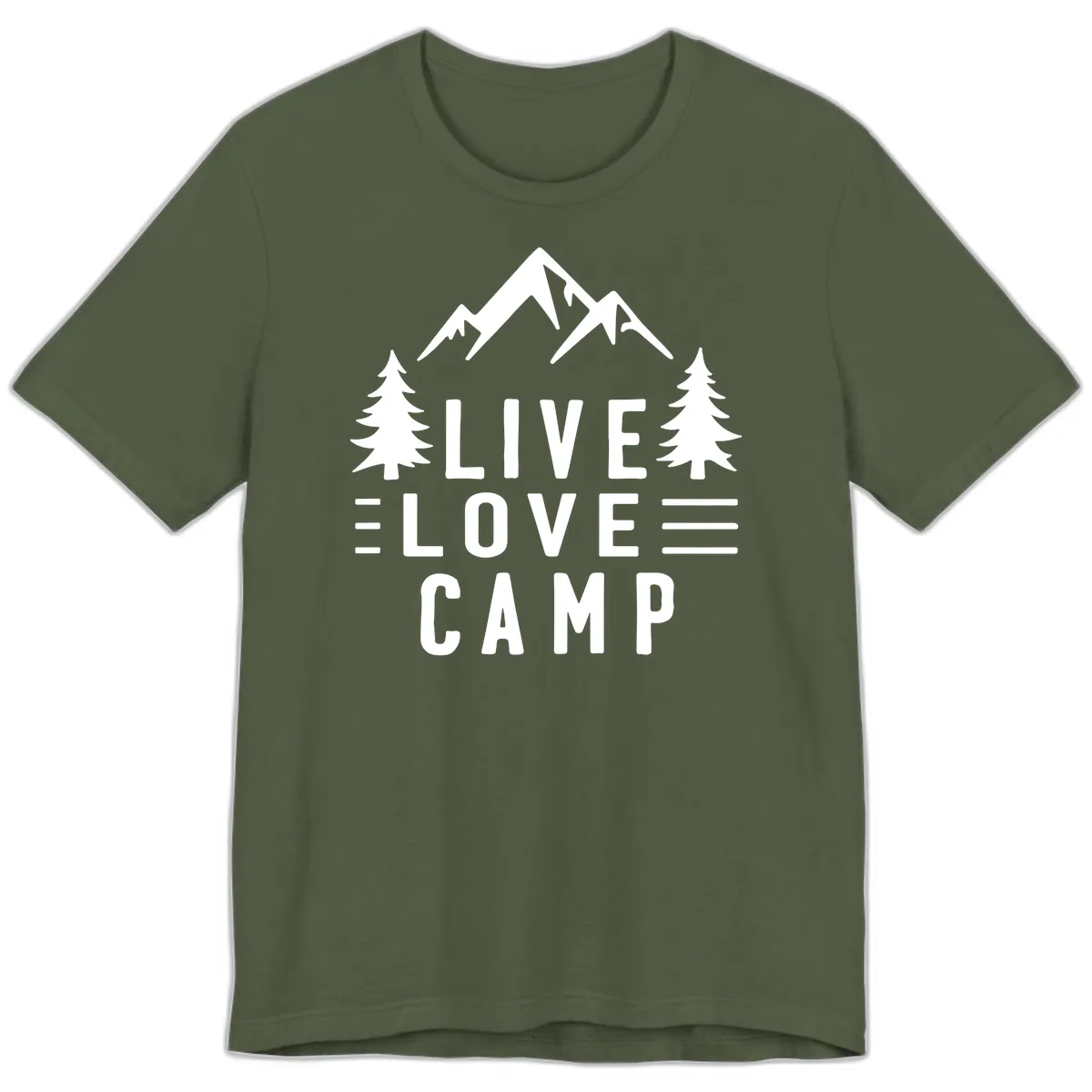 Live Love Camp Mountain Wilderness Premium T-Shirt in Military Green