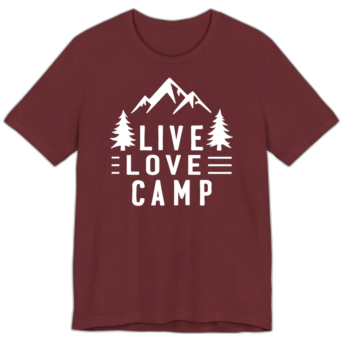 Live Love Camp Mountain Wilderness Premium T-Shirt in Heather Cardinal