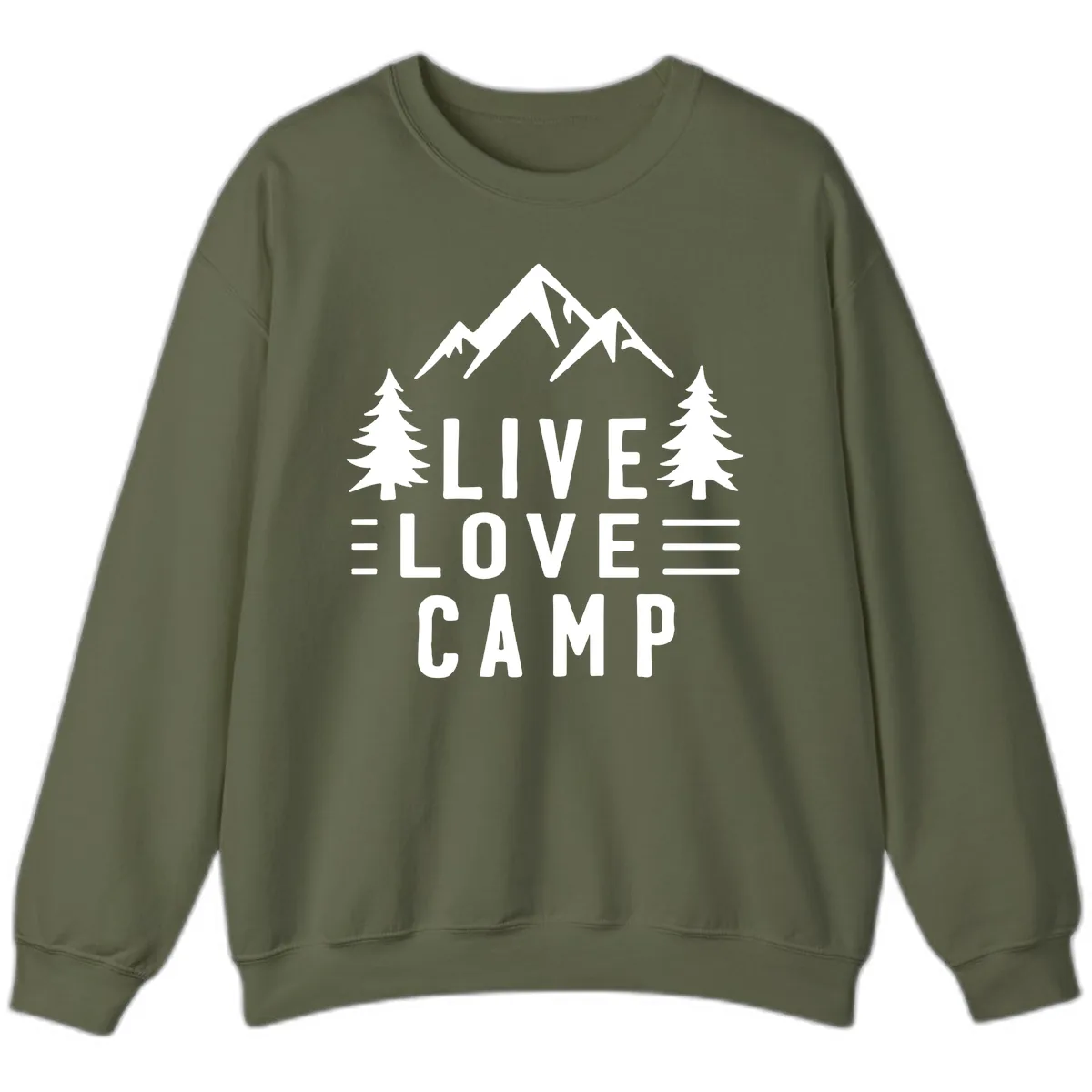 Live Love Camp Mountain Wilderness Sweatshirt in Military Green