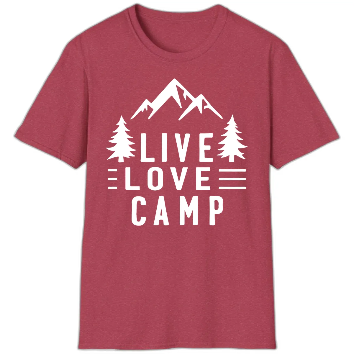 Live Love Camp Mountain Wilderness T-Shirt in Heather Cardinal